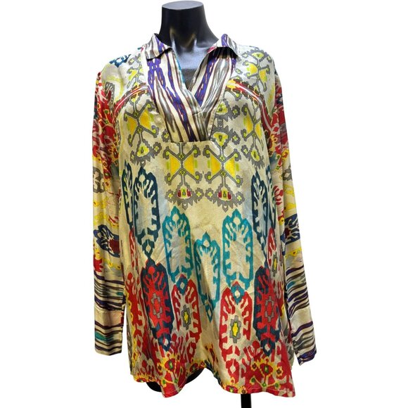 Johnny Was Silk Blouse  Multicolor Long Sleeve M - Picture 1 of 7